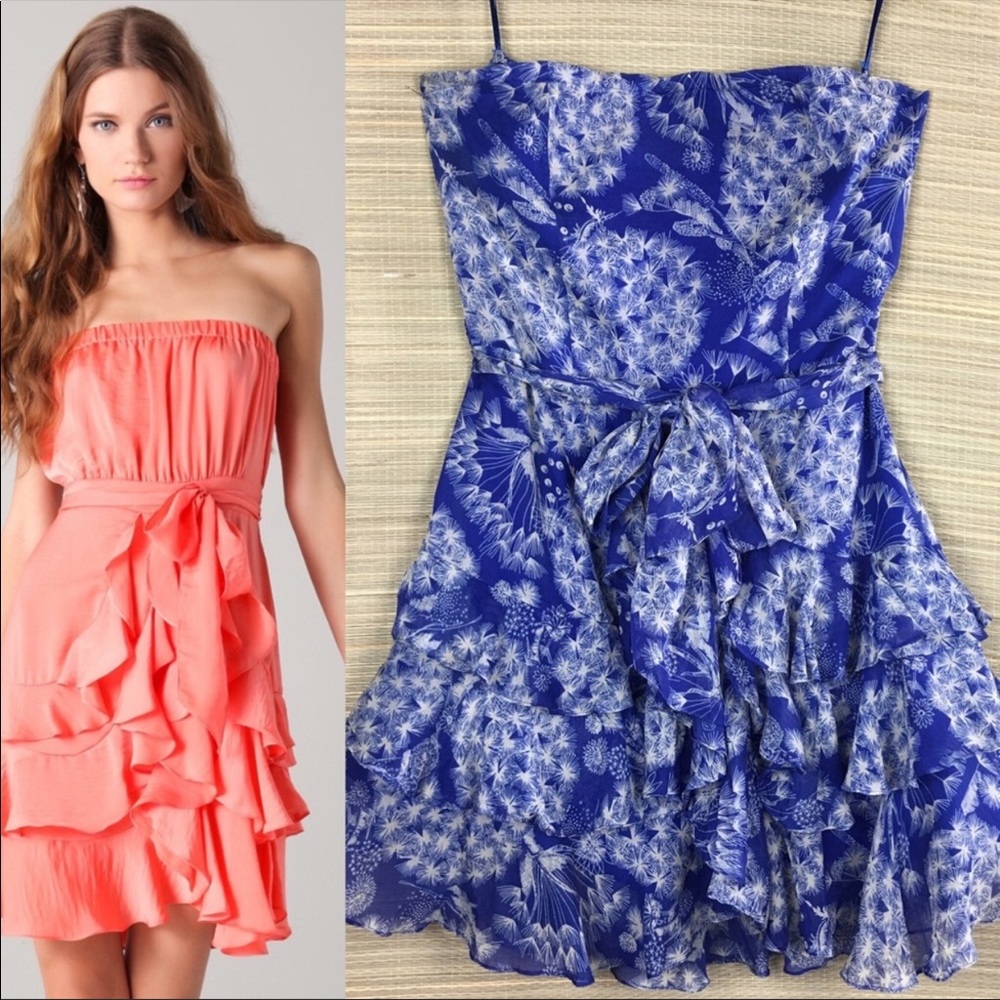 REBECCA TAYLOR Silk Blue/White Floral Print Dress